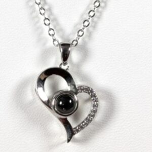Vintage Silver Double Heart Photo Projection Necklace Silver
